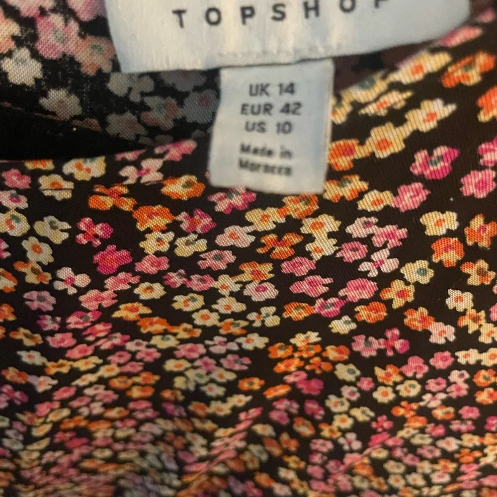 Topshop Floral Bottom Ruched Mini Dress Scoop Neck Long Sleeve Open Back Size 10 - Picture 6 of 9